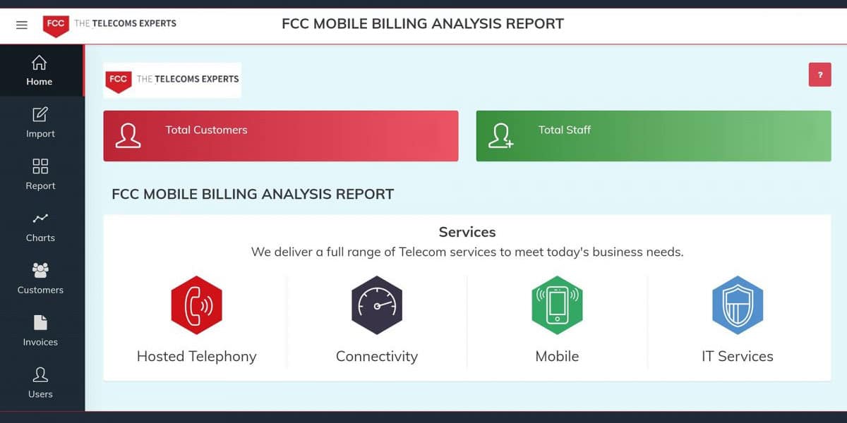 FCC Mobile Portal dashboard for managing business mobile phone services
